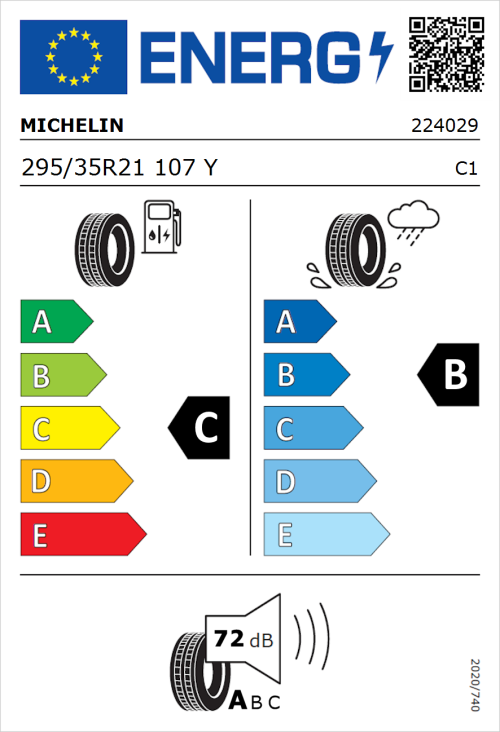 Tyre Label for Michelin Latitude Sport 295/35R21 107Y