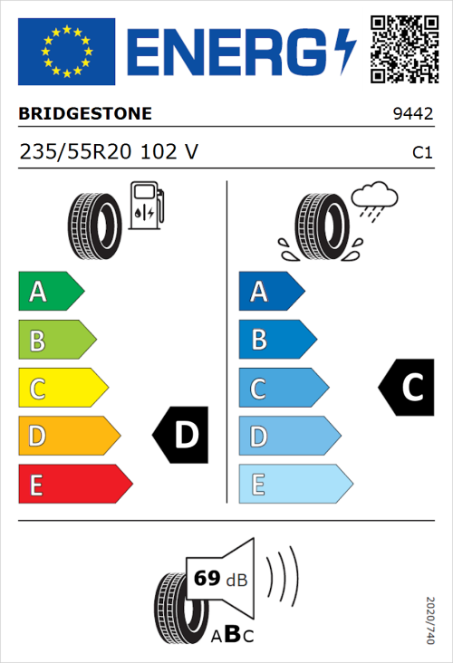 Tyre Label for Bridgestone Dueler H/L 33 235/55R20 102V